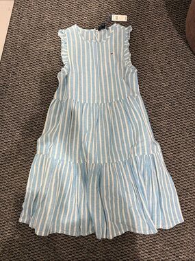 Tommy Hilfiger Light Blue & White Striped Tiered Dress